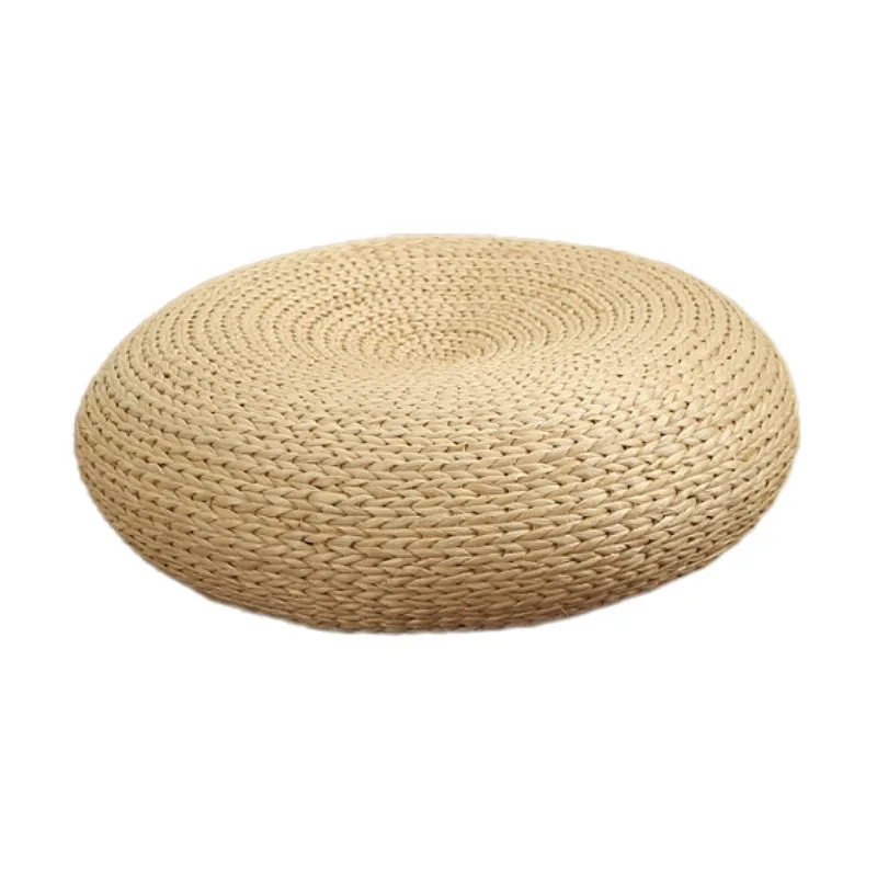 Handcrafted Eco-Friendly Breathable Woven Straw Seat Cushion Natural Straw Futon Pouf Ottoman Floor Seating Tatami Futon Stool