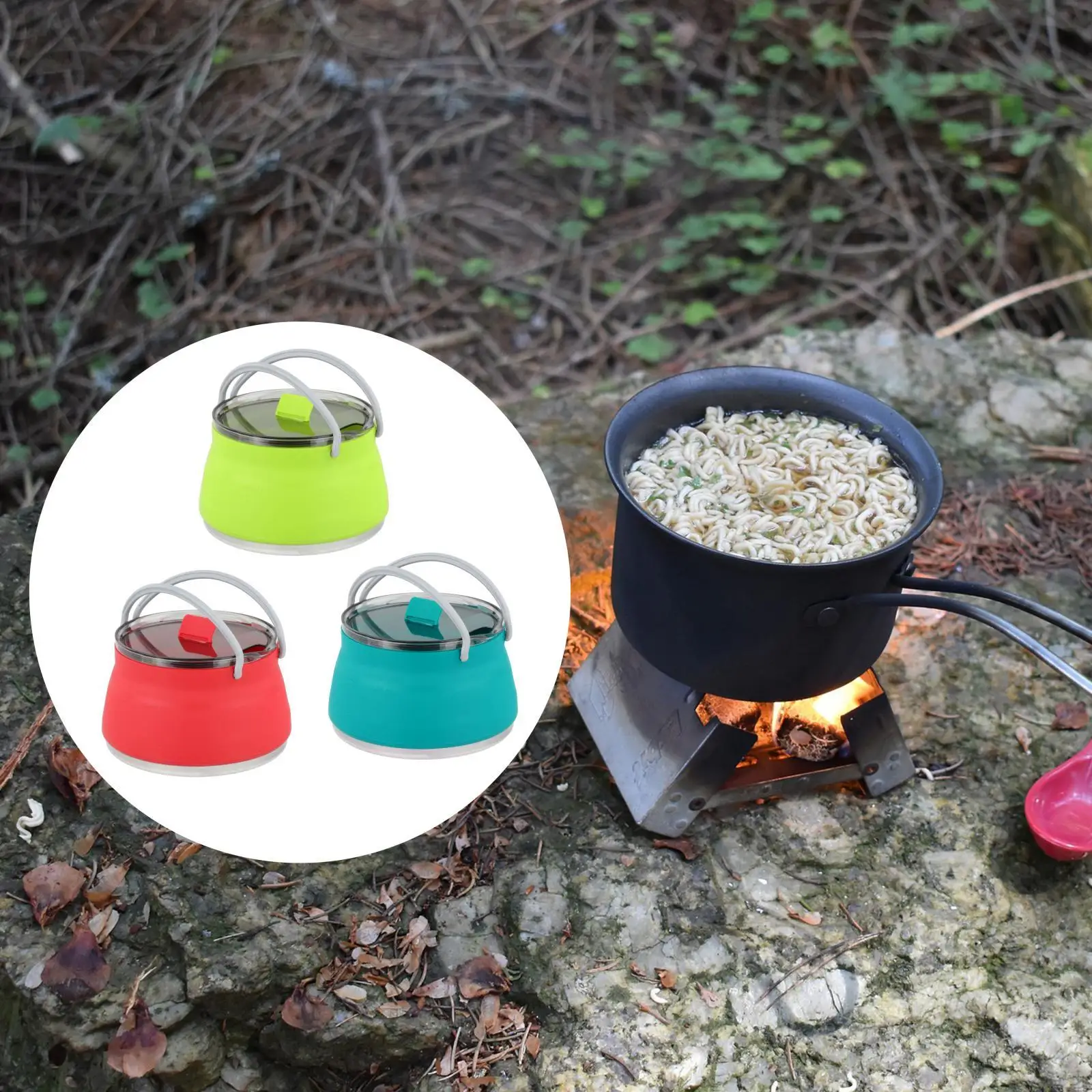 

Collapsible Camping Silicone Cook Pot Travel Kettle Coffee Tea Pot Cookware