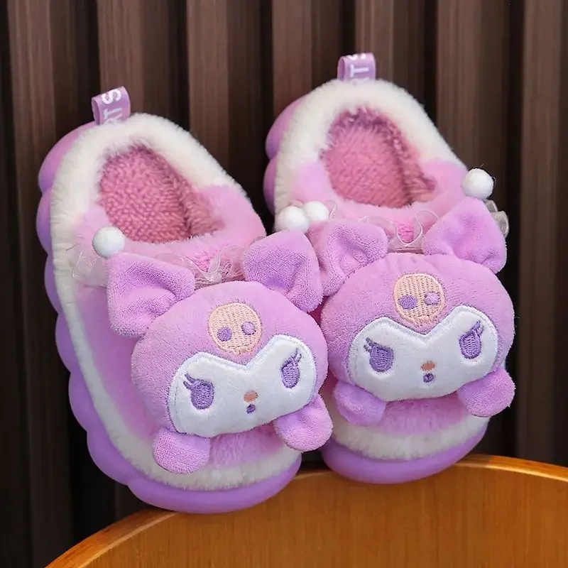 Sanrio Kawaii Hello Kitty bawełniane kapcie Cinnamoroll dzieci Cartoon śliczne domowe antypoślizgowe wodoodporne oraz aksamitne ciepłe kapcie