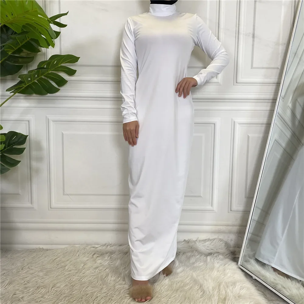 Ramadan Eid Under Abaya Muslim Woman Dress White Inside Slip Dresses for Women Dubai Islam Clothes Kaftan Robe Femme Musulmane