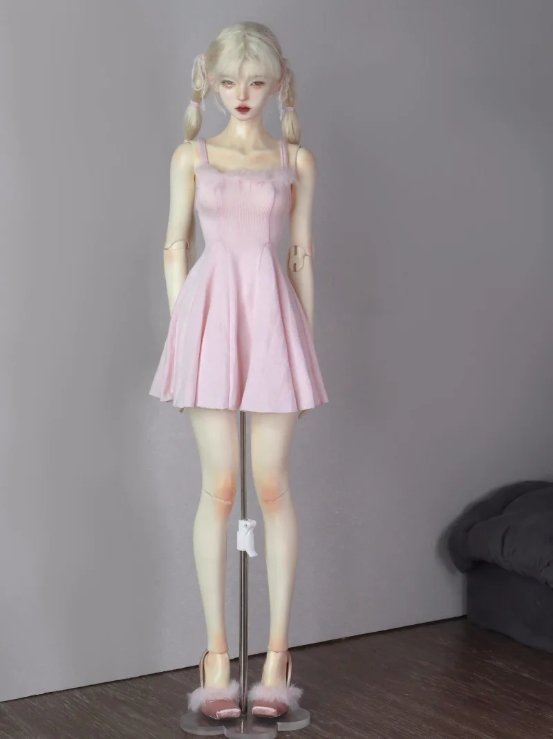 

bjd doll clothes are suitable for 1/4 and 1/3 size pink plush edge large skirt halter dress doll accessories