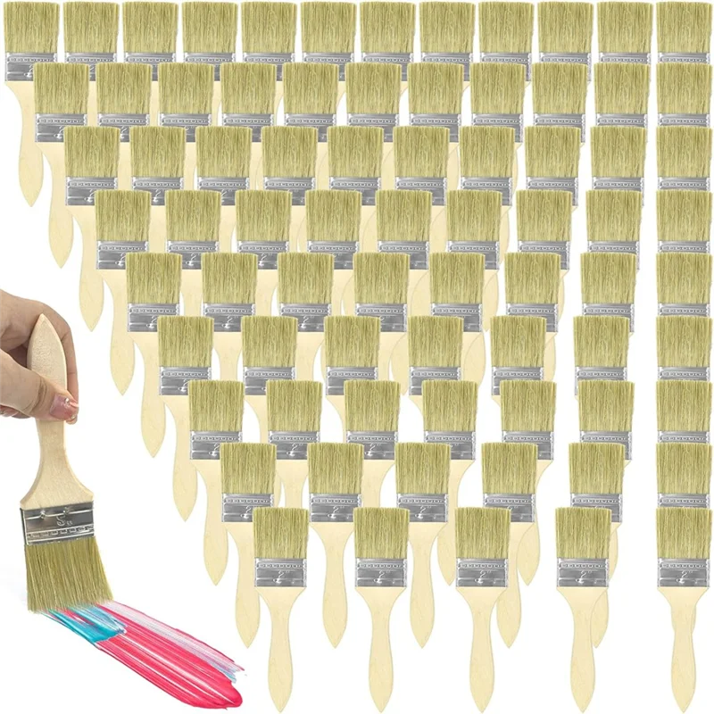 ABKL-120 Chip Brushes 2 Inch Bulk Chip Paint Brushes Bulk Bristle Paint Brushes Wooden Stain Brushes For Paint, Glue, Varnish