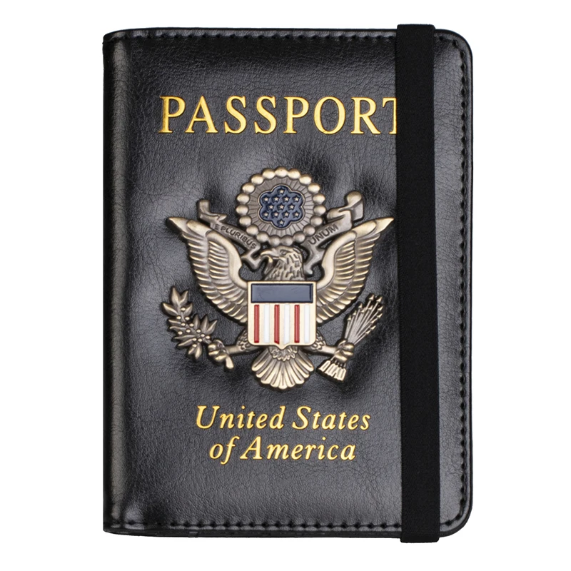 

USA Passport Cover PU Leather, Personalized American Passport Holder for Men & Women, US Travel Document Case