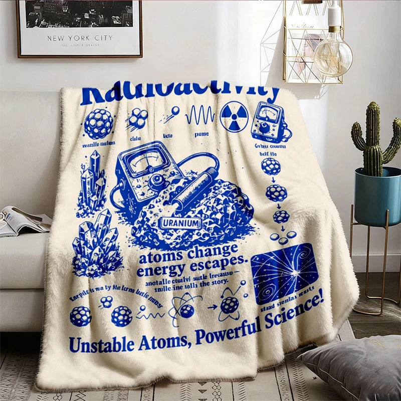 Vintage Radioactivity Flannel Blanket, Nuclear Physics Flannel Throw, Science Teacher Gift Cozy Blanket Warm Blanket
