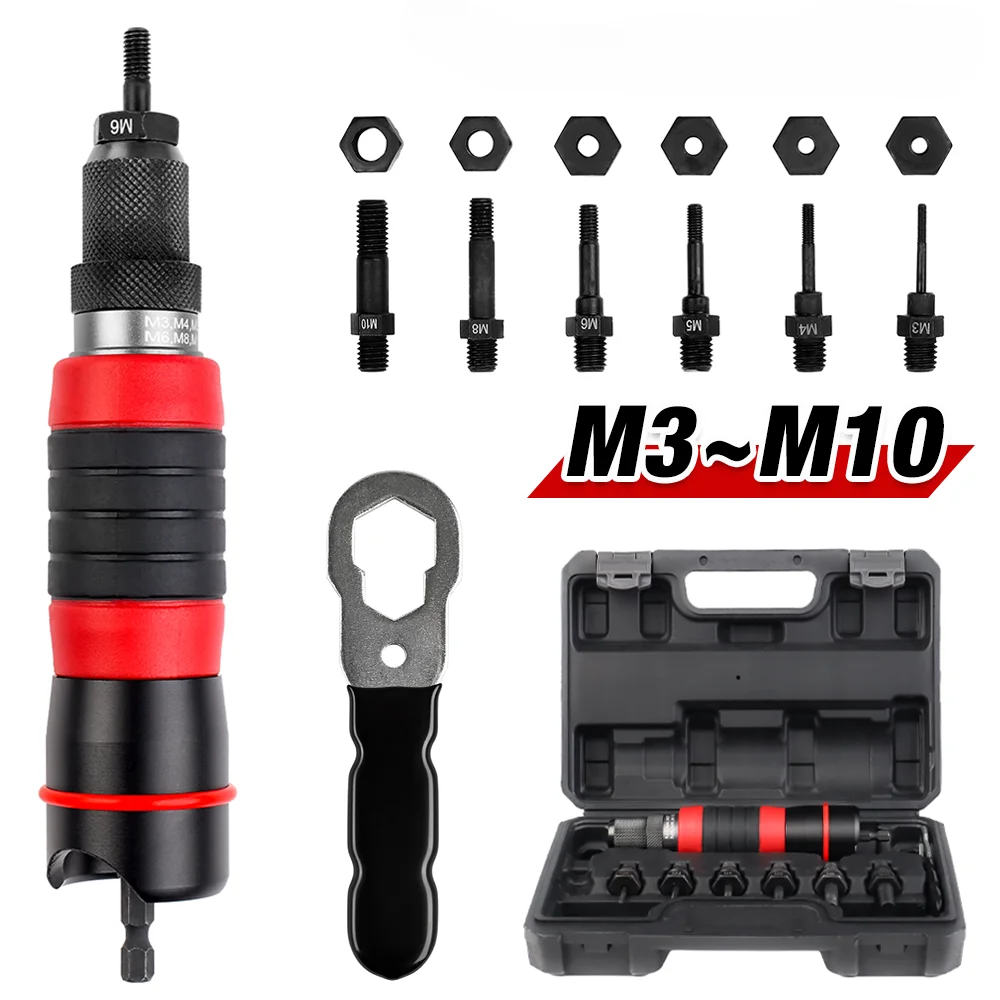 

M3 M4 M5 M6 M8 M10 Home Rivet Nut Gun Converter Kit Removable DIY Nut Insert Nut Riveting Tool Cordless Electric Riveting Tool