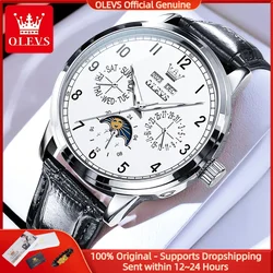 OLEVS 6698 Business Men Mechanical Watch Waterproof Leather Strap Fully Automatic Week Date Display Digital Dial Men Watch Gift
