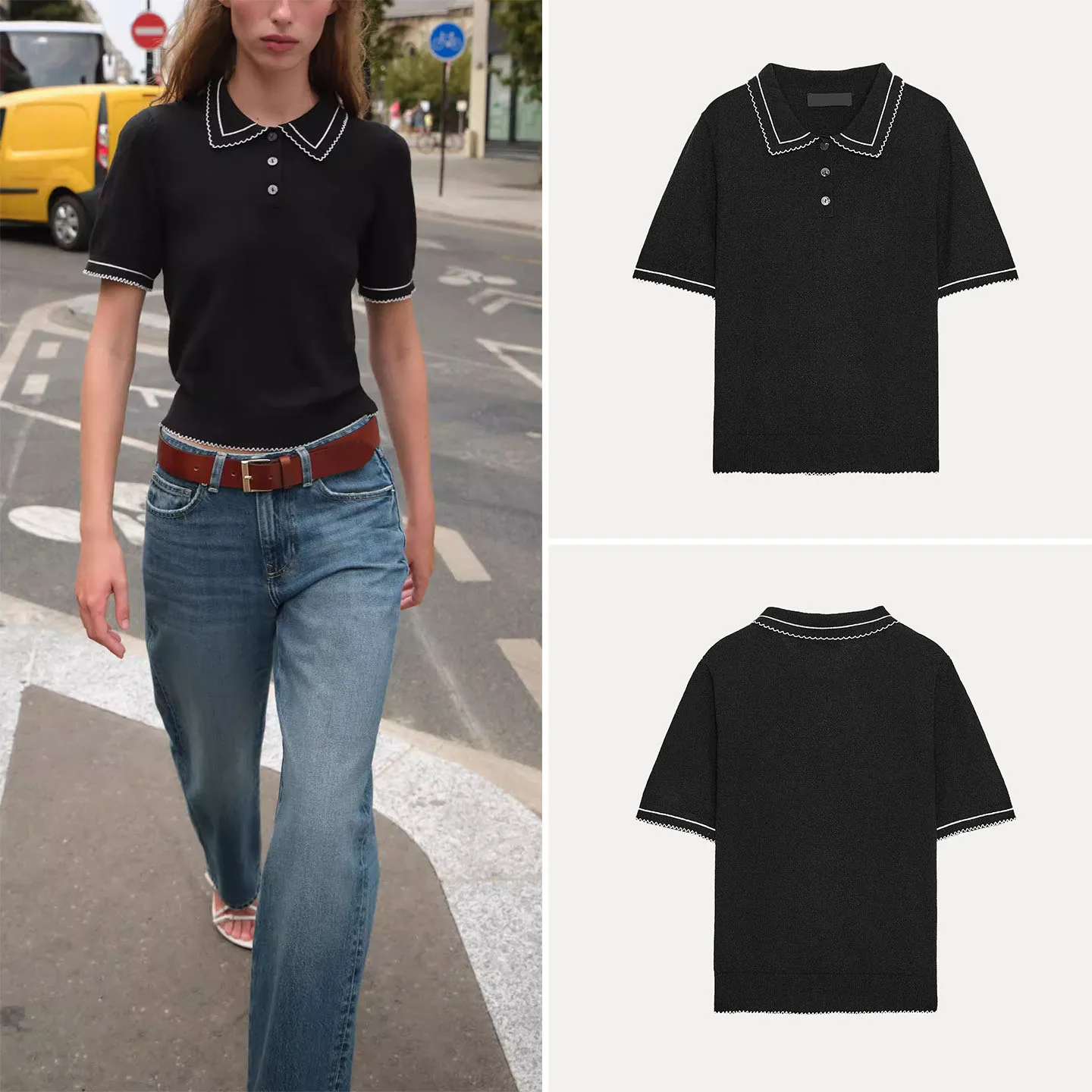 

Z Women's Knitted irt Collar Color Blo Stitching Top Slim Fit ort Sve Pure Color Faion Autumn Wear