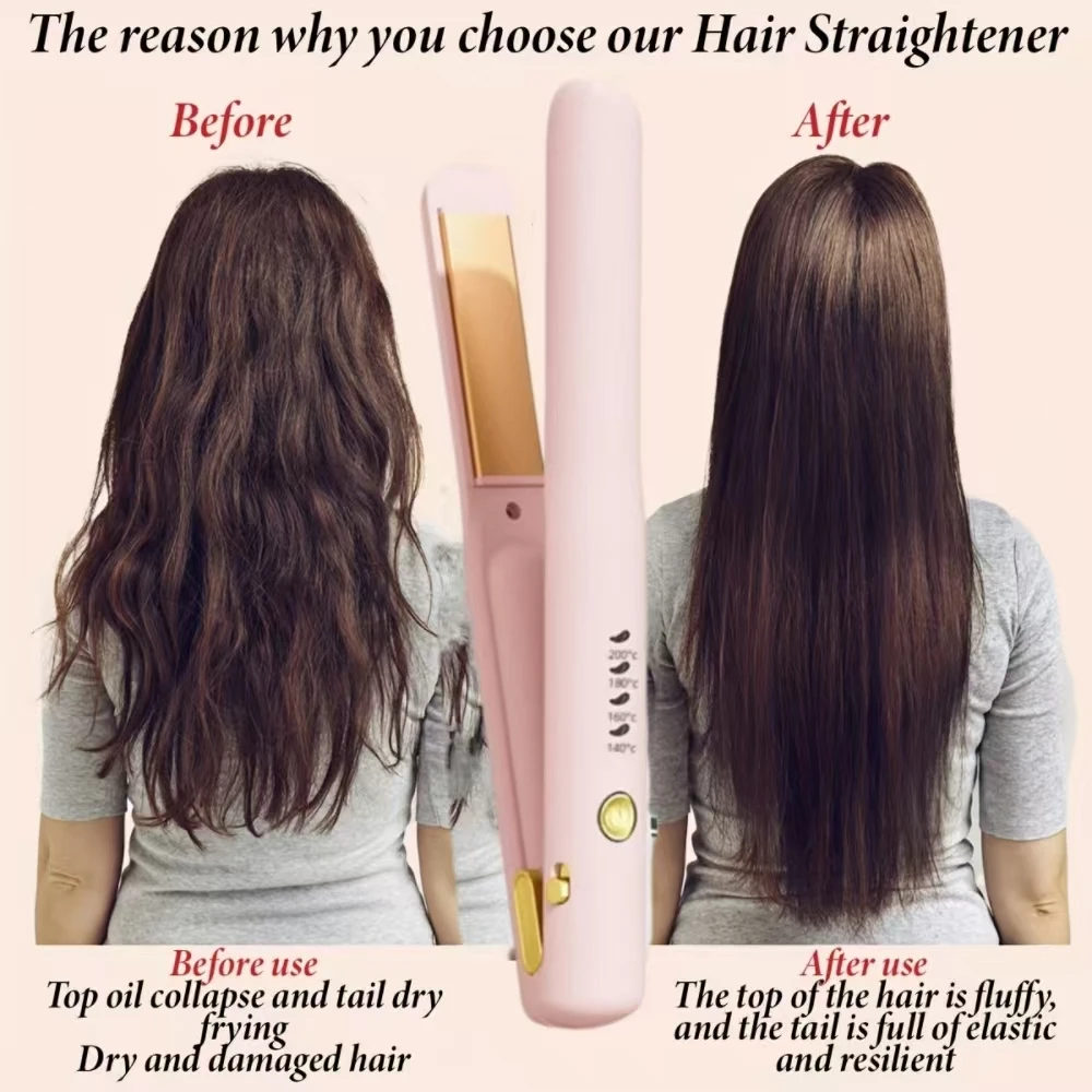USB Charging Travel Hair Straightener, Negative Ion Mini Anti‑Scald, 4 Temp Settings, Fast Heating For Daily Use Gift