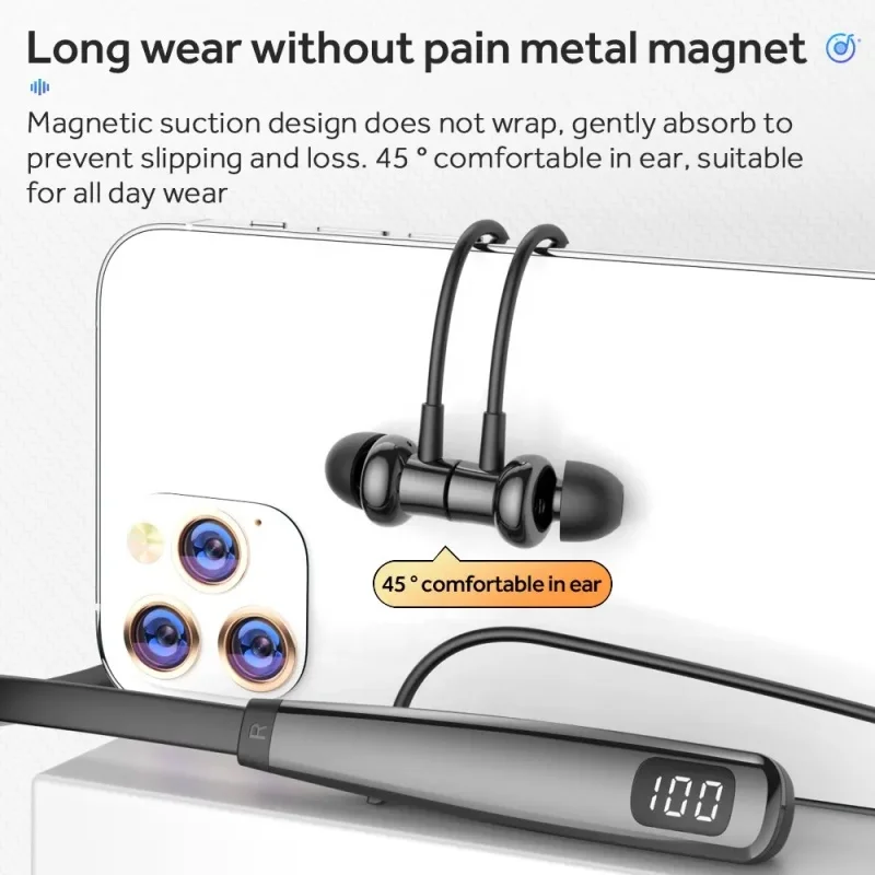 Auriculares inalámbricos montados en el cuello, cascos deportivos con batería larga, reducción de ruido, Bluetooth, modelo Dual, gancho para la oreja para correr