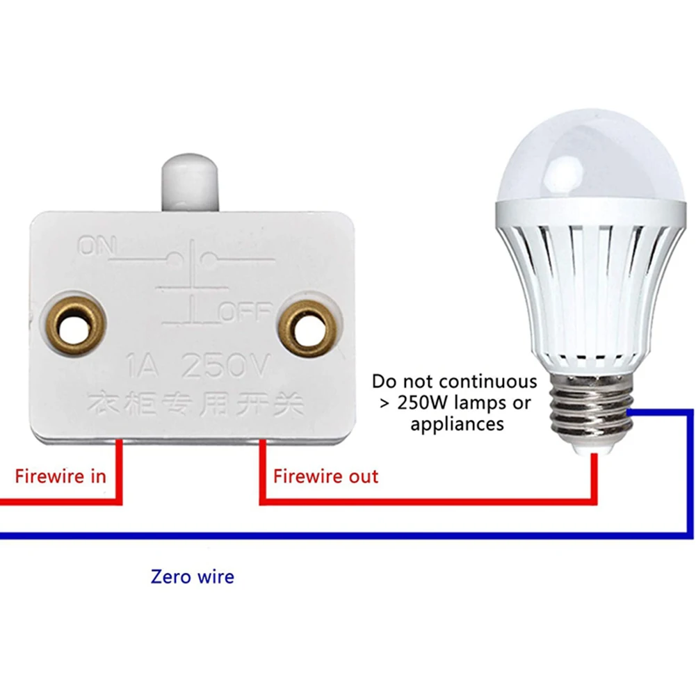 6Pcs Cabinet Switch Door Contact Switch 250V Furniture Door Chest Switch Electric Light Switch Press Touch Door Control Switch