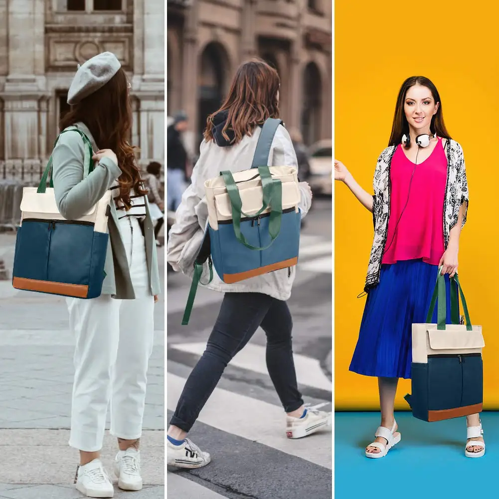 Imagem -05 - Mulheres Conversível Tote Daypack Mochila Laptop College School Travel Casual Bolsa Fits 15.6 Polegada Laptop