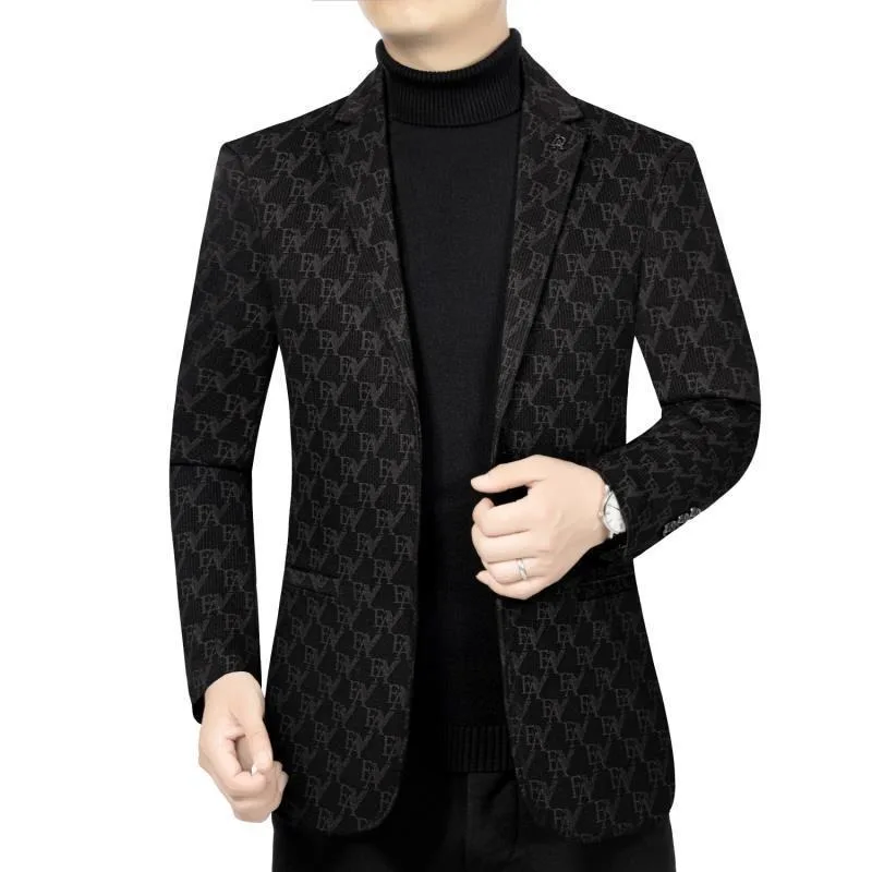 2024 Business Formal Blazer for Men Luxury Letter Print Slim Casual Suit Jackets High-quality Fashion Versatile Coat Tops