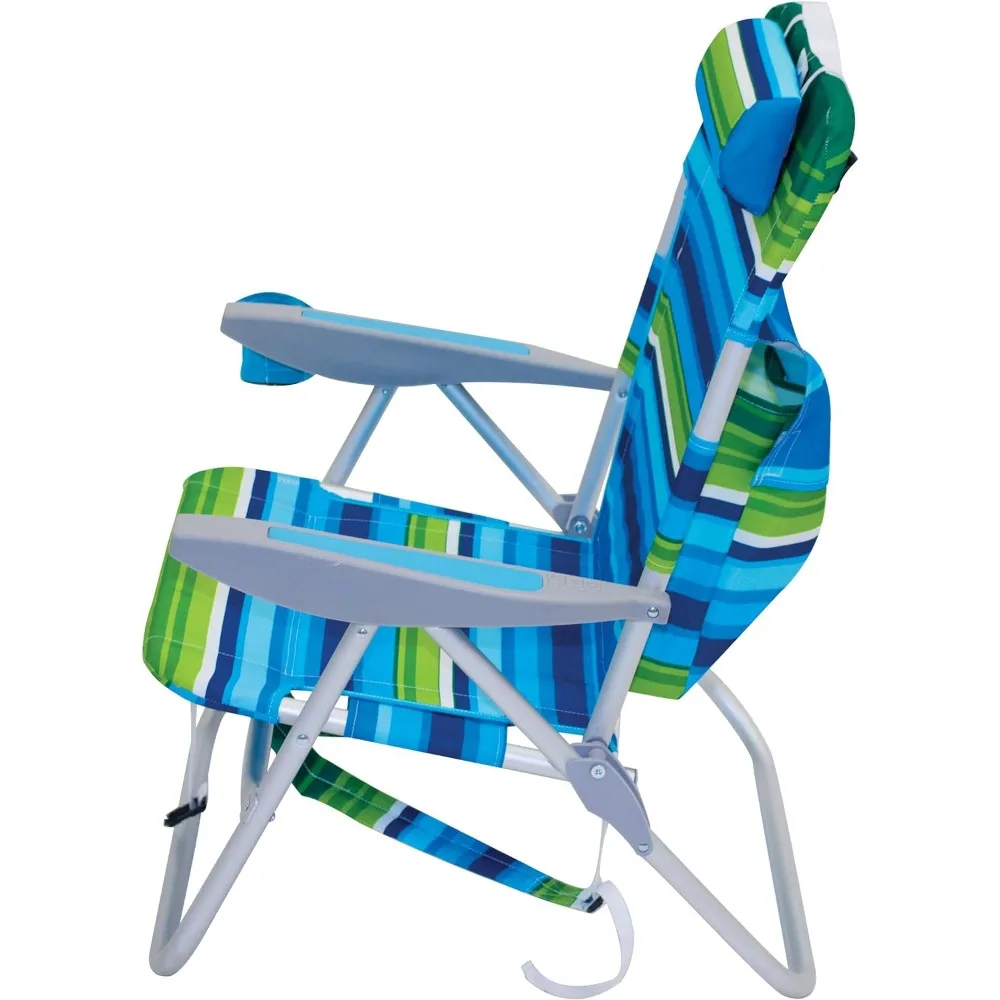 Mochila de asiento alto plegable Big Boy, silla de playa o Camping, aluminio, raya verde/azul, 13 pulgadas