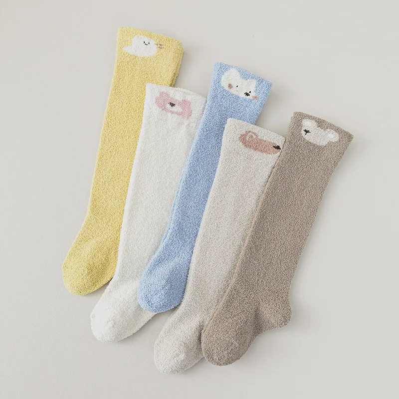 Cute Baby Long Stockings Coral Velvet Socks 6-36M Boys Girls Toddler Over Knee Sock Winter Warm Kids Footwear Leg Protectors