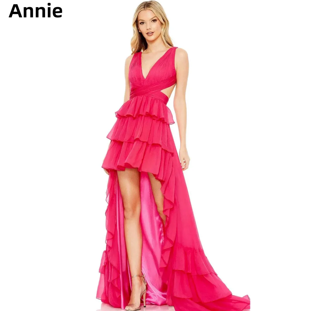 

Annie Sweetheart Red Prom Dresses High And Low Stratification Evening Dresses Sexy Backless Wedding Party Dress Robes De Soirée