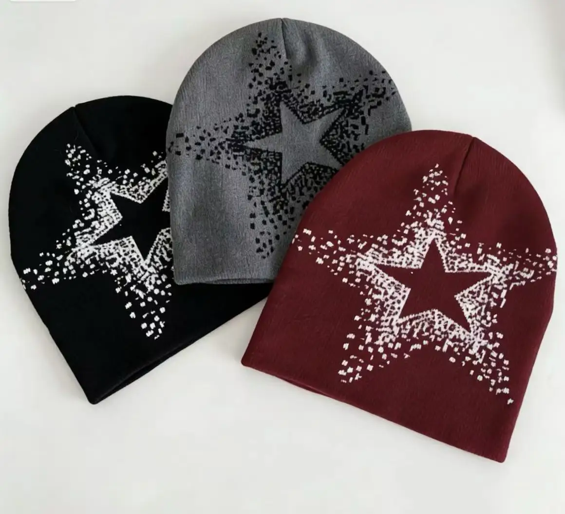 

One-Piece Five-Pointed Star Trendy Jacquard Knitted Cap, Suitable for Both Men and Women, Casual and Fashionable, a Must-Have Item