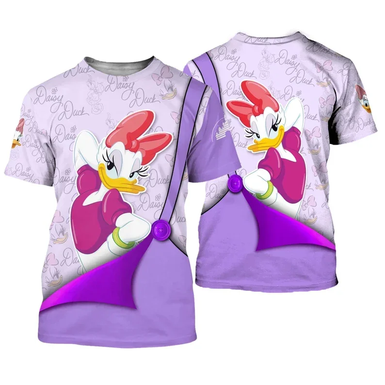 Purple Daisy Duck 3D T Shirt Cute Cross Comic Book Pattern Disney 3DT Shirt Unisex Casual Short Sleeve Holiday Resort Clothing