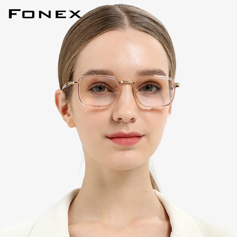 FONEX Acetate Titanium Glasses Frame Men 2024 New Vintage Square Eyeglasses Women Spectacles Eyewear E-055