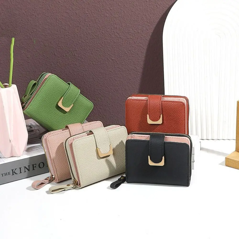 

Minimalist PU Leather Women Short Wallets Hasp Solid Color Female Coin Purse Zipper Multi-Cards Slot Card Bag Outdoor