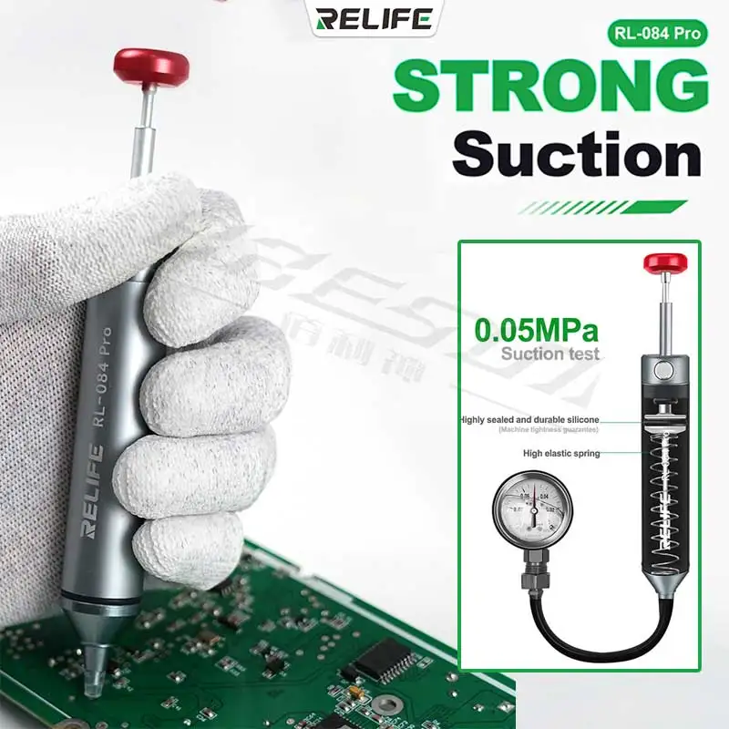 

RELIFE RL-084 Pro Strong Aluminum Alloy Desoldering Gun Desoldering Solder Removal Automatic Rebound Circuit Board Repair Tools