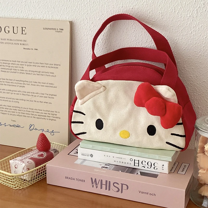 Kawaii Sanrio Hello Kitty Makeup Bag Anime Student Cartoon Portable Toiletries Cosmetic Storage Canvas Bag Cute Handbag Girls