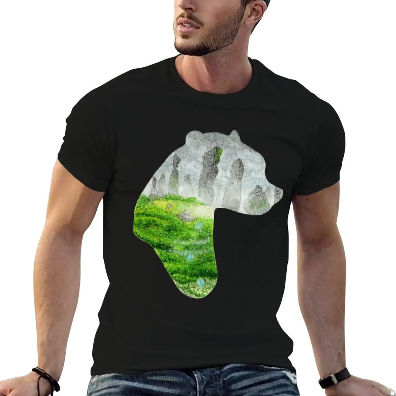 Футболка с акварельным силуэтом «Храбрый медведь Эльнор», футболки для мужчин, набор белых хлопковых футболок, футболка