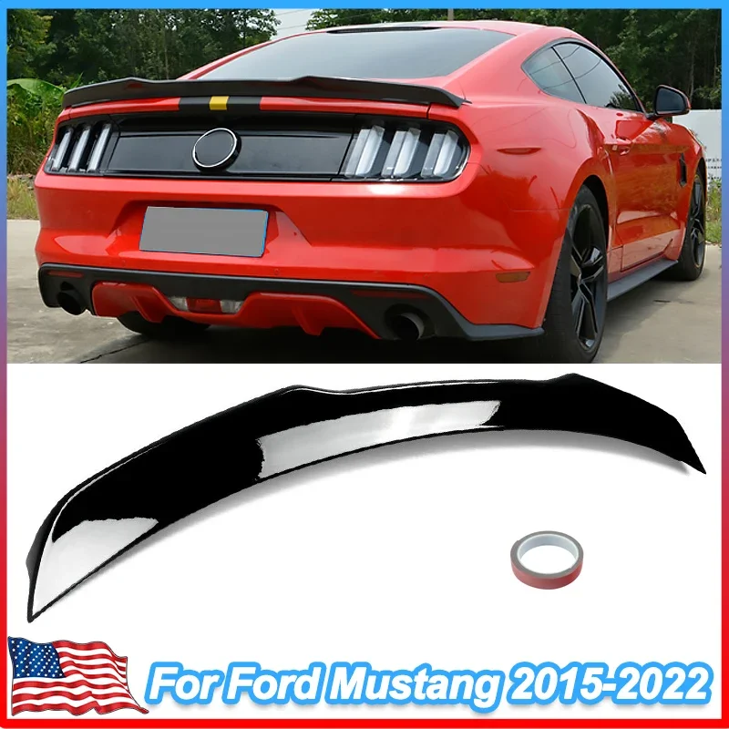 

FOR 2015-2021 FORD MUSTANG GT GLOSS BLACK MD STYLE HIGHKICK TRUNK SPOILER WING