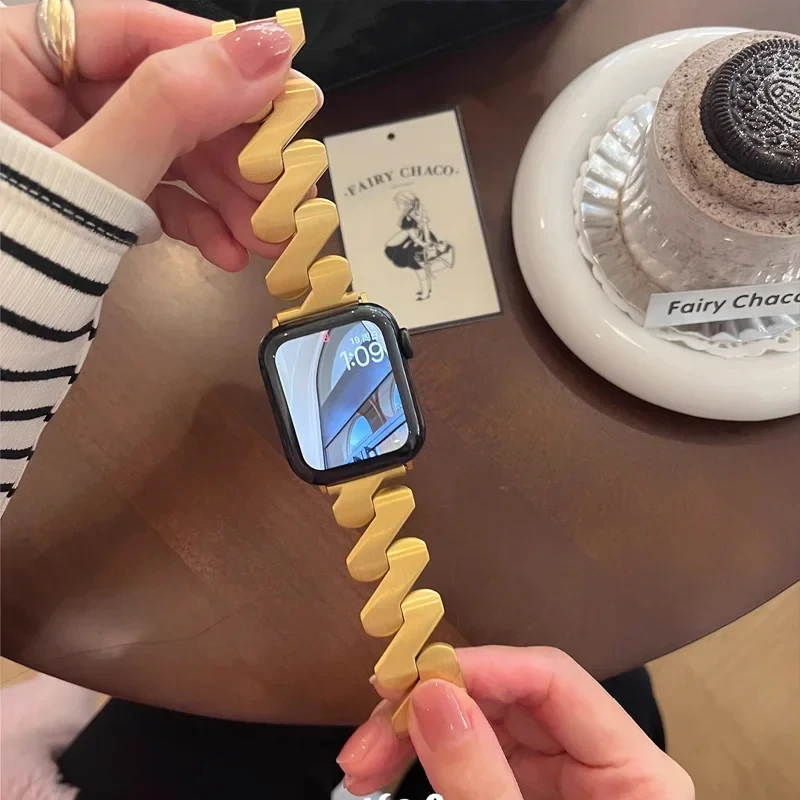 

Luxury Metal Band For Apple Watch 41MM 42MM 49MM 44MM 45MM Wavy Matte Stainless Steel Strap For iWatch Series Ultra 8 7 6 5 4 SE