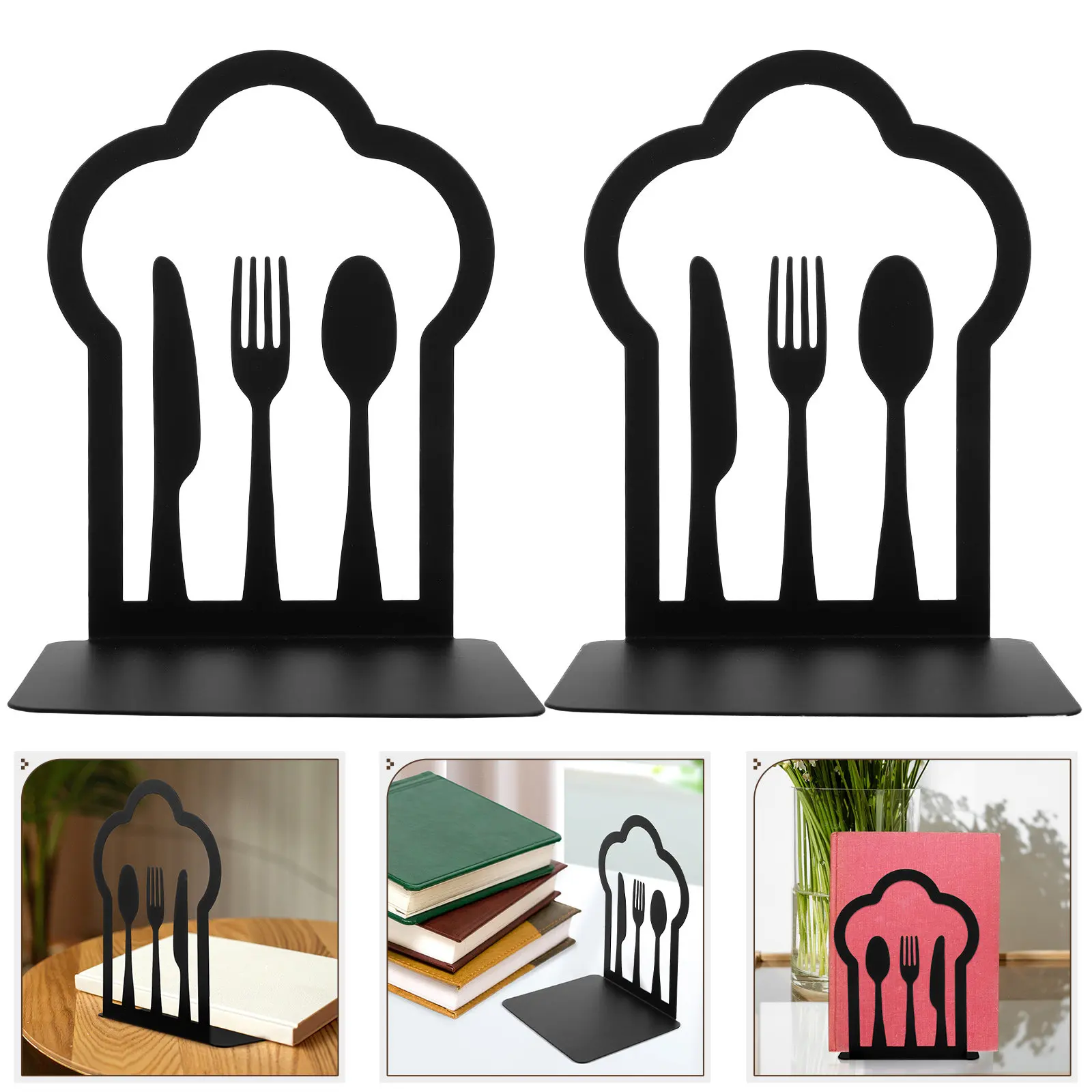 2Pcs Retro Iron Bookends Flat Bottom Design Heavy Duty Book Holders for Shelves Decorative Book Organizer Study Accessories