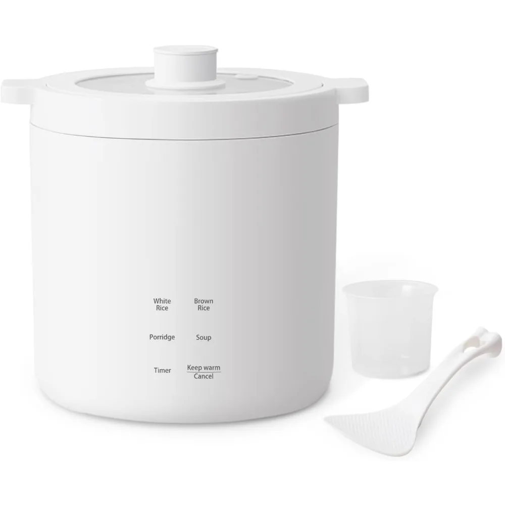 HAOYUNMA Mini Rice Cooker 2 Cup Uncooked, Small Electric Cooker, with 4 Cooking Functions, 24 Hour Preset and Heat Preser