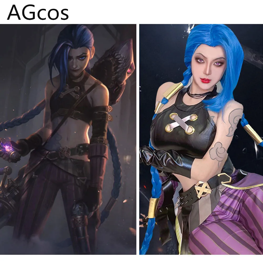 

AGCOS Game LOL Jinx Cosplay Arcane Jinx Cosplay Costume Woman Sexy Cosplay