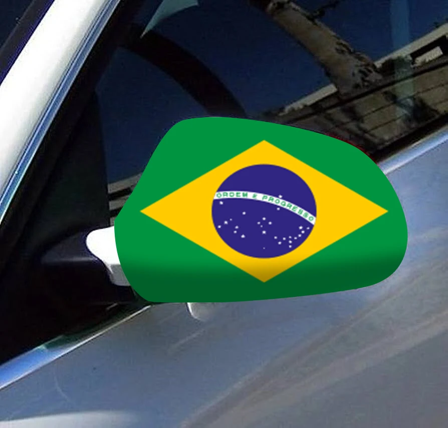 Directly Delivery 2 Pcs Free Size Four-way stretch fabric Brazil Flags Car Mirror Cover