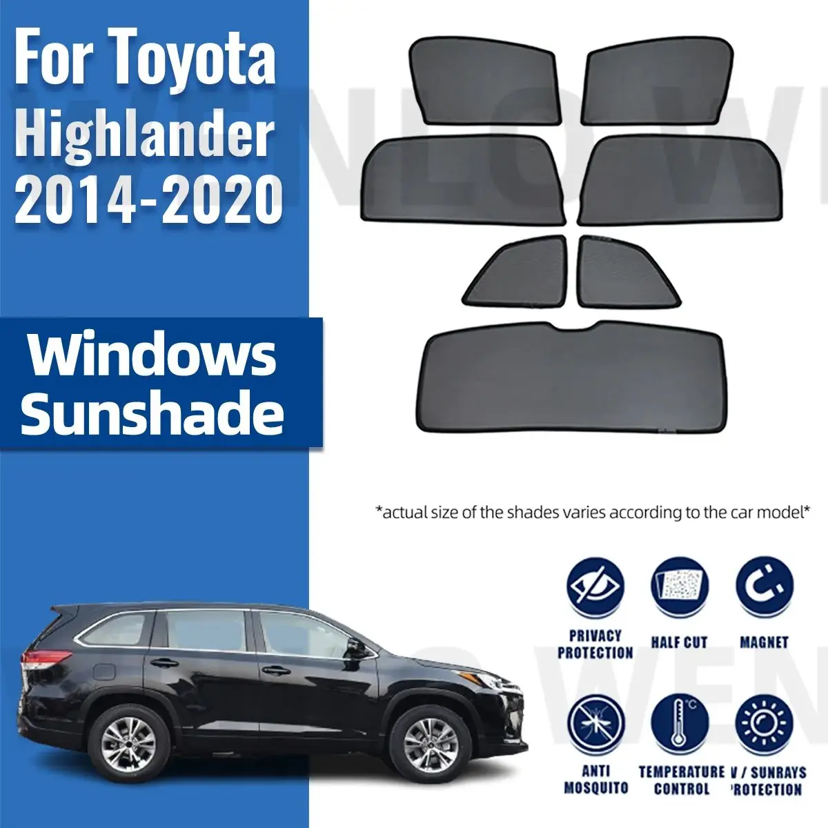 

For Toyota Highlander KLUGER U5 2014-2020 Car Sunshade Front Windshield Magnetic Mesh Curtain Rear Side Window Sun Visor Shade