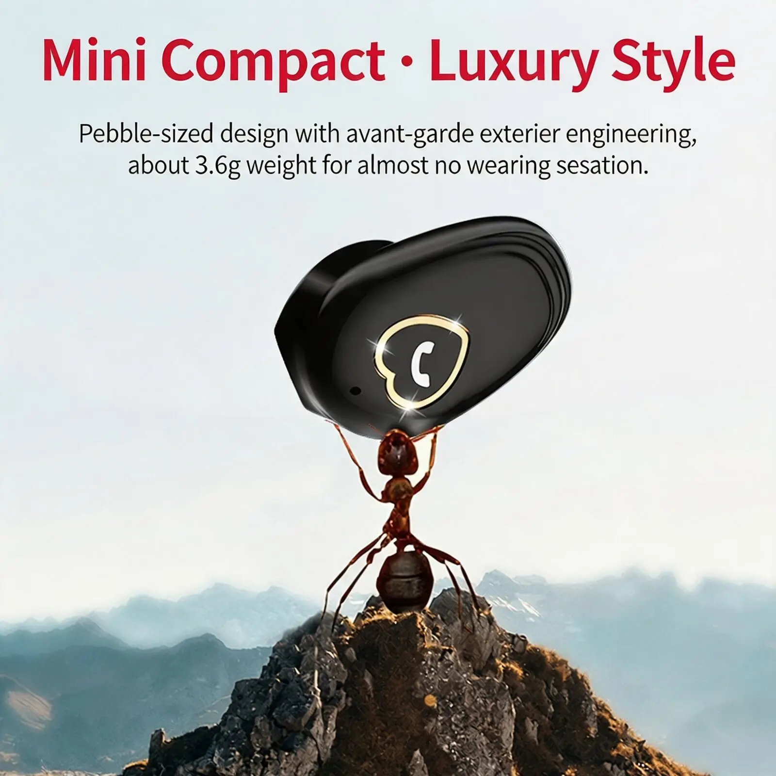 Mini Single In Ear Earphones Bluetooth 4.2 Ultra Light 3.6g Love Button Long Battery Life Stereo Sound Intelligent Voice Prompts