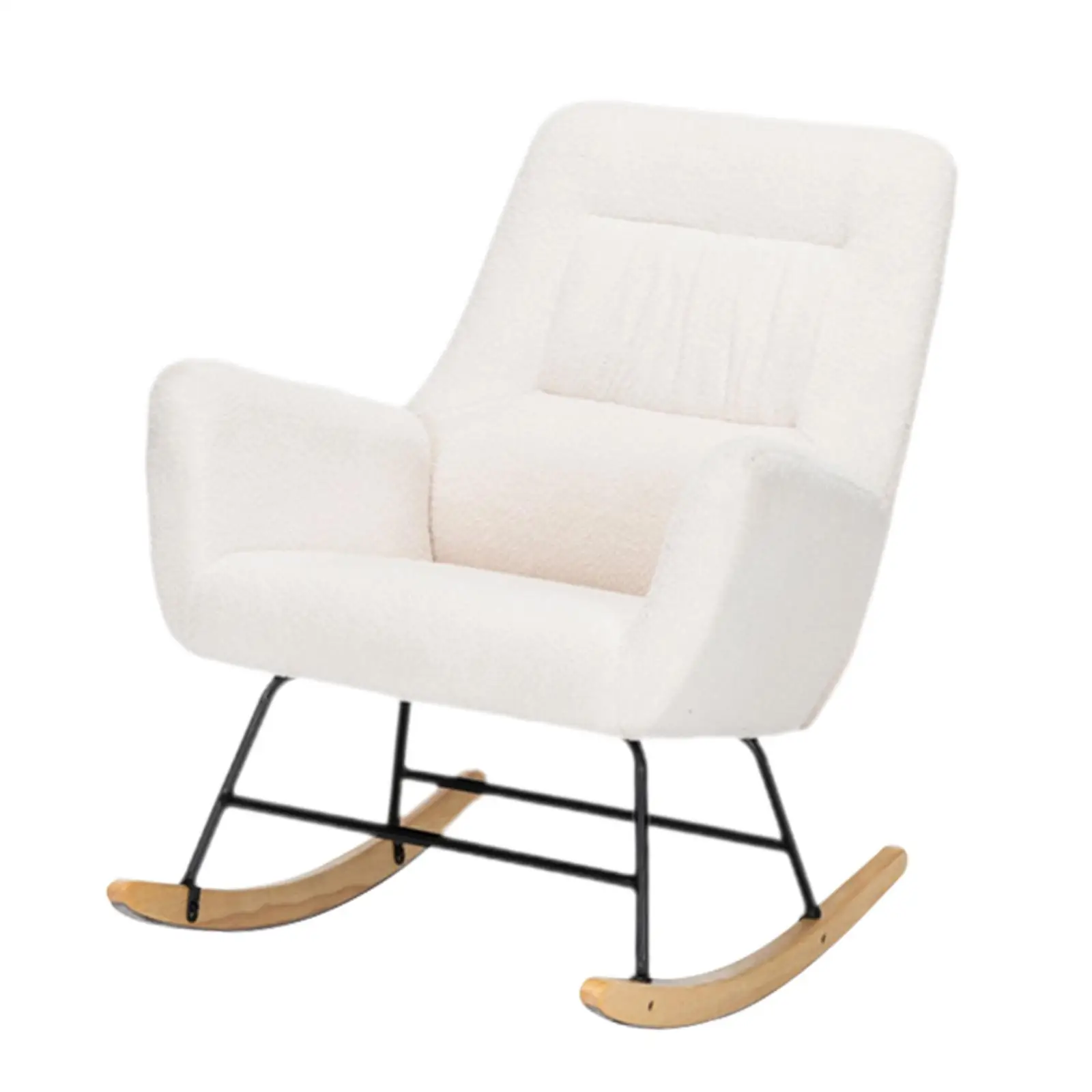 Modern Teddy Upholstered Rocking Chair with High Backrest, Ergonomic Glider