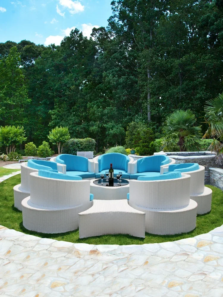 

Лепестковый диван, комбинированный балкон, круглый комплект, плетение из ротанга, искусственная уличная мебель, прямые продажи