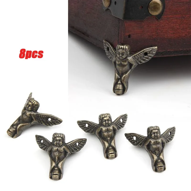 8Pcs/lot Antique Bronze Angel Gift Box Wood Case Corner Protector Furniture Decor