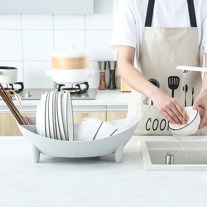 

Dish Drying Rack Oval Shaped Drainer Plate Bowl Cutlery Storage Container With Utensil Holder Vegetable Basket Kitchen Container
