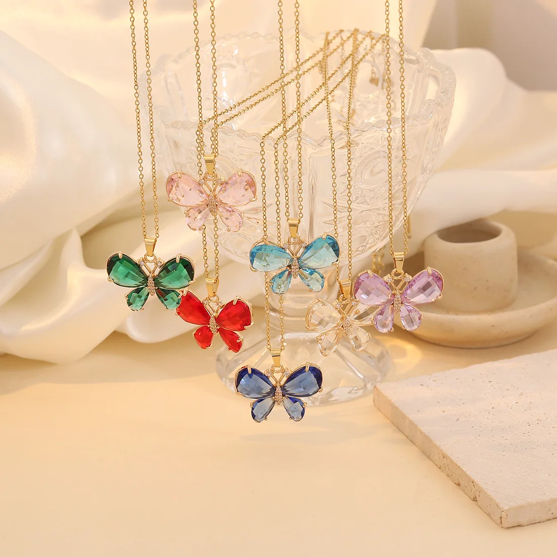 Stainless Steel Multicolor Butterfly Pendant Necklace For Women 2024 Girls Clavicle Pendant Necklace Fashion Jewelry Party Gifts