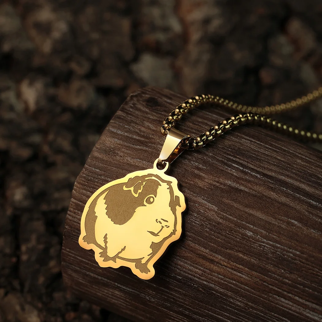 Trendy New Anime Spotted Guinea Pig Rubber Pendant Necklace for Men Women Fashion Stainless Steel Jewelry Supplies Wholesale