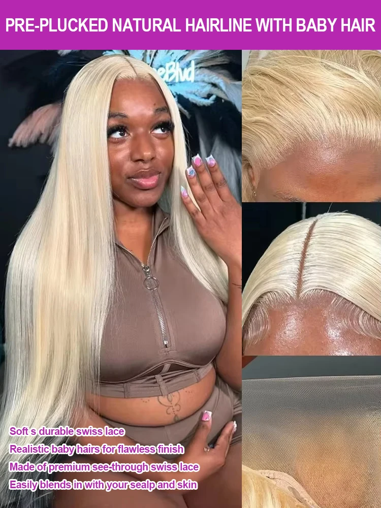 40 Inch Blonde 613 Straight 13x6 Lace Frontal Wigs HD 613 Colored Lace Front Human Hair Wigs For Women Prepucked Human Hair Wig