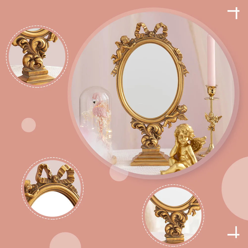 1Pcs Engel Make-Up Spiegel Premium Harz Desktop Spiegel für Frauen High Definition Tabletop Eitelkeit Decor Schlafzimmer Dressing Station