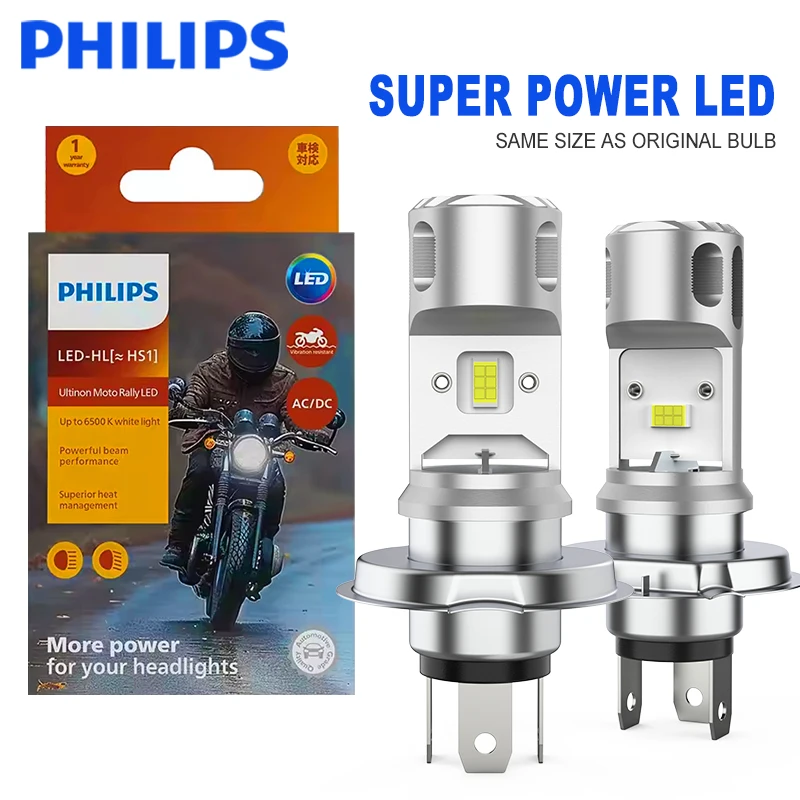 Philips Ultinon Essential Moto HS1 H4, Faro LED para Motocicleta, Luz Alta y Baja, Bombillas LED H4 11636UEMX1 PX43t 6500K 12V