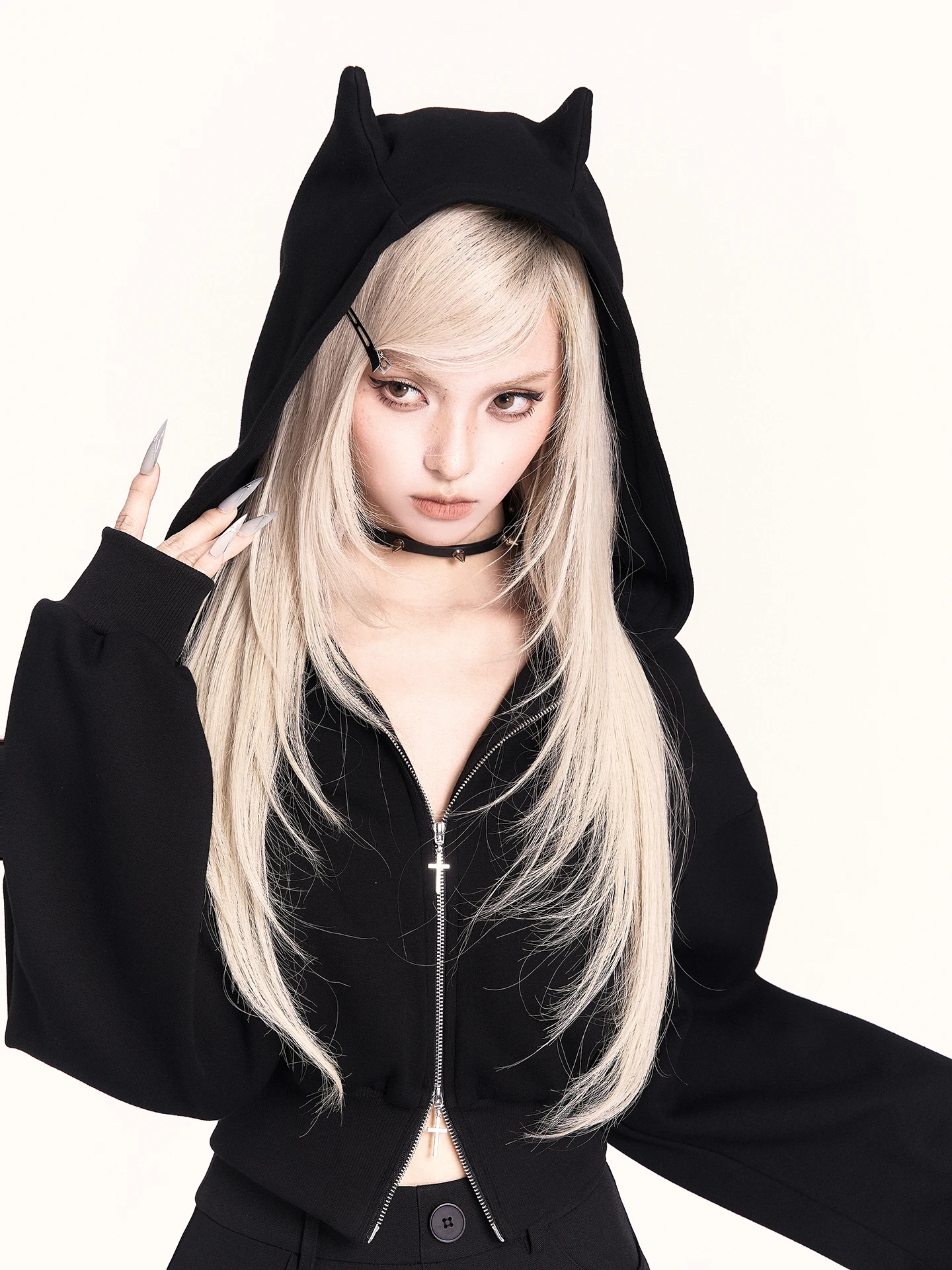 

Темный готический повседневный горячий забавный пуловер на молнии с капюшоном для девочек, толстовка, куртка для похудения, укороченный топ Y2k для девочек