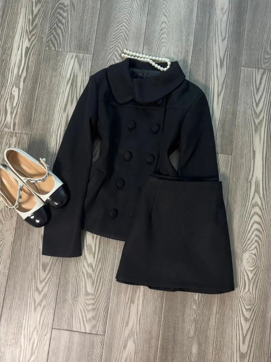 France Winter Elegant Party Two Piece Set Women Solid Short Coat + High Waisted Pleated Skirt Korea Chic Design Skirt Set New - view 2