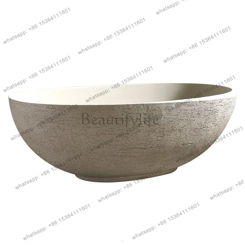 Designer Art Integrated Independent Double Adult Travertine Bathtub Hotel Villa Natural Travertine Granular Bathtub