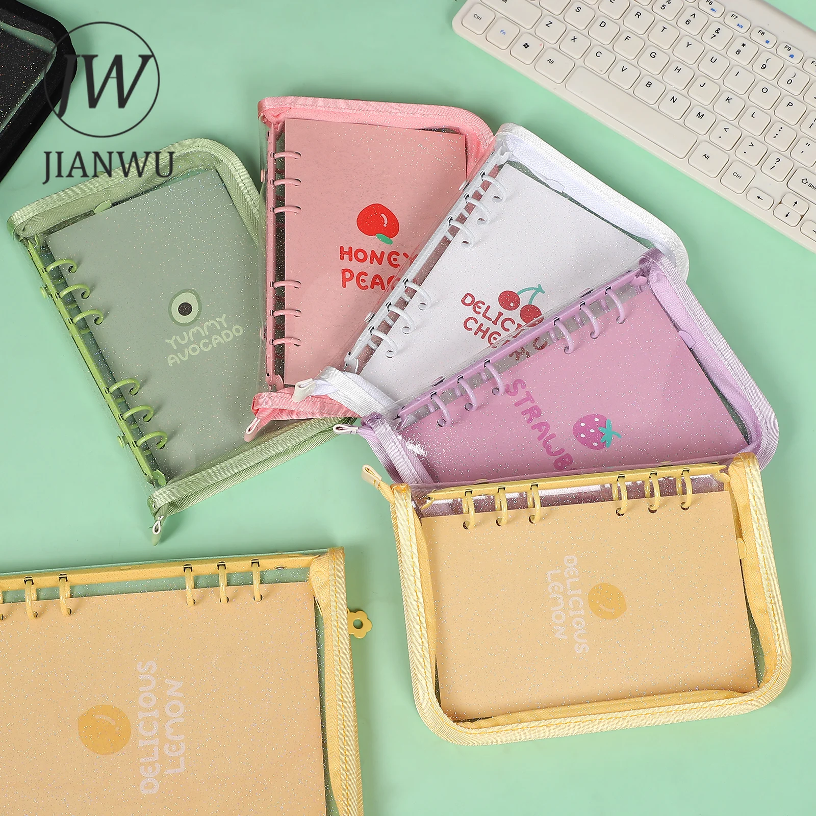 JIANWU Flashing Zipper Loose leaf Book A5/A6 Transparent Cute Binder Notebook Student Notepad Kawaii Stationery School Supplies