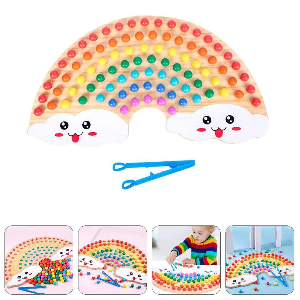 1Set Holz Regenbogen Perle Bord Clip Spiel Frühe Pädagogische Vorschule Spielzeug Farbe Anerkennung Kinder Interaktive