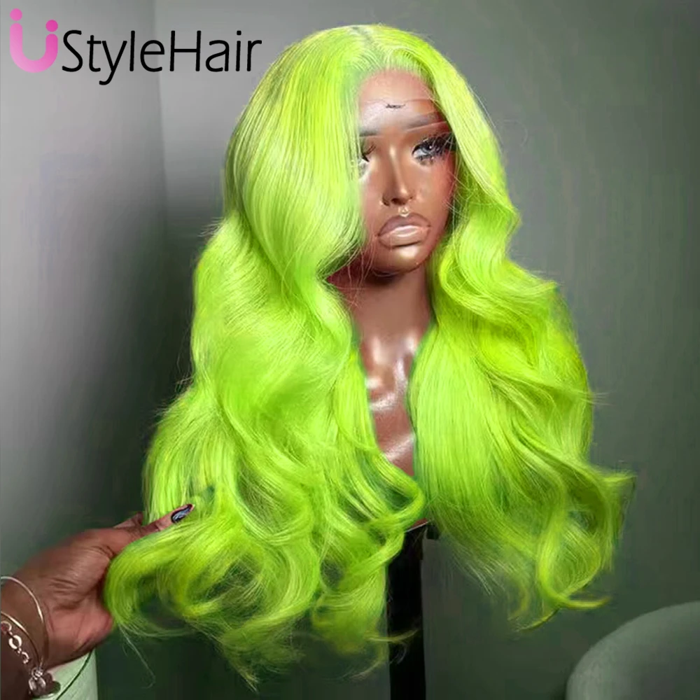 

UStyleHair Neon Green Lace Wig Long Body Wave Wigs for Women Synthetic Lace Front Wig Natural Hairline Daily Use Cosplay Hair