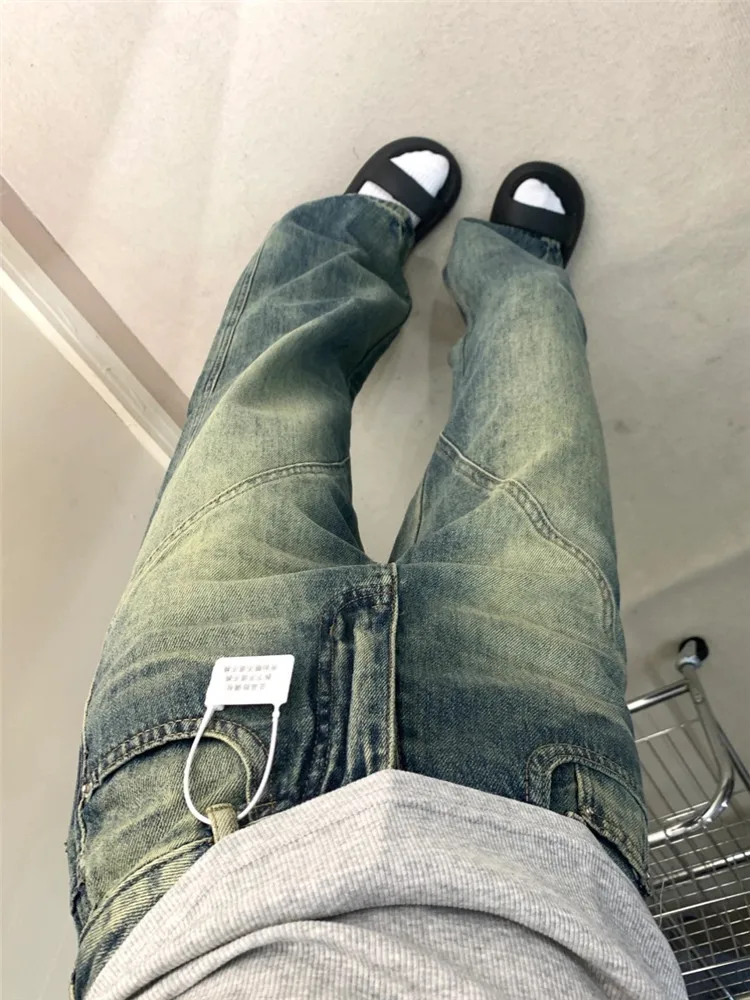 American Retro High Street Faded Straight Leg Jeans Women's Autumn Winter Loose Tall Extended Floor Length Wide Leg Pants